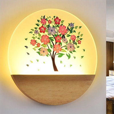 Tree/Blossom Flower Wall Mount Mural Lamp Nordic Acrylic Bedroom LED Wall Sconce Lighting in Wood