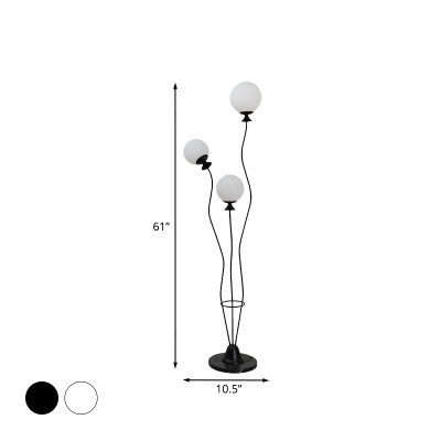White/Black Finish Orb Shade Floor Lamp Modernism 3 Heads Opal Frosted Glass Standing Light
