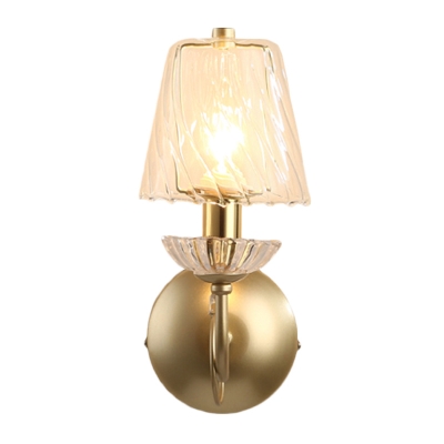 1 Bulb Clear Ruffle Glass Wall Mount Lamp Minimalist Gold Finish Barrel Indoor Wall Light Fixture