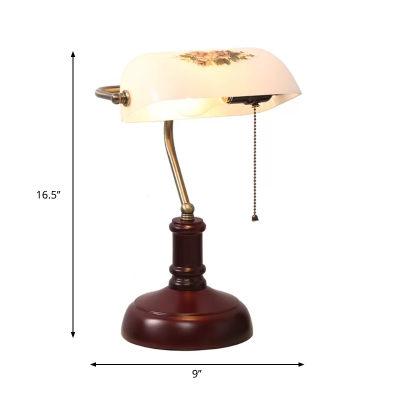 1 Light Table Light Countryside Half Cylinder Printing Glass Reading Book Lamp with Wood Base in Red Brown