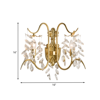 2 Heads Crystal Drip Wall Lighting Idea Traditional Gold Finish Branch Bedroom Wall Sconce