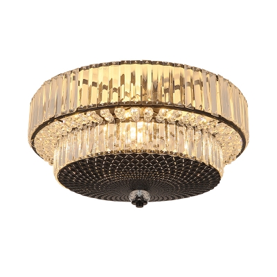 2-Layer Round Bedroom Ceiling Flush Simplicity Crystal 4 Lights Black Flush Mounted Lamp