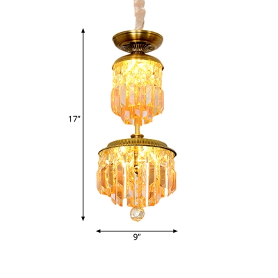 2-Tier Corridor Pendant Lighting Modernism Crystal Gold Small LED Hanging Chandelier