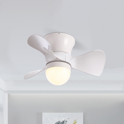 3-Blade Small Flush Ceiling Fan Minimalist Iron Living Room LED Flush Light Fixture in White/Coffee, 23.5