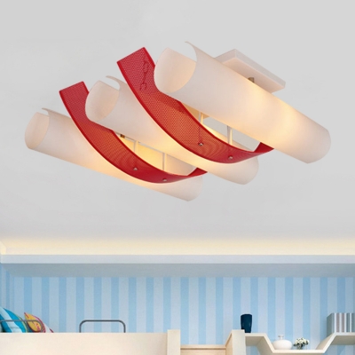 3 Lights Living Room Semi Flush Modernism Red and White Flushmount with Tube Acrylic Shade