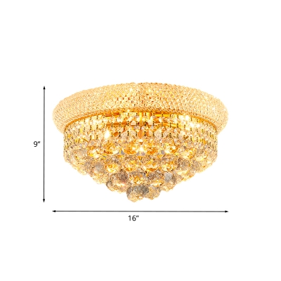 6-Bulb Beveled Crystal Ceiling Flush Traditional Gold Finish Conic Bedroom Flush Mount Fixture