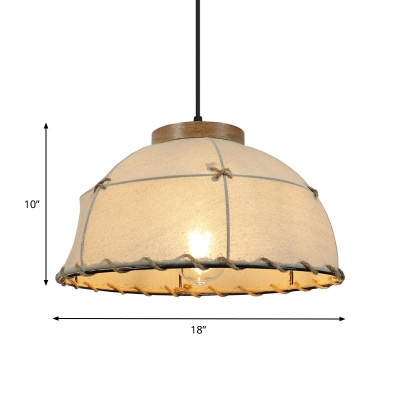 Barn Shade Fabric Drop Pendant Country 1 Head Restaurant Ceiling Hang Fixture in Flaxen, 14
