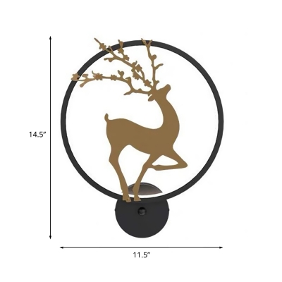 Black Circle and Deer Mural Lighting Nordic Style LED Iron Wall Mounted Light Fixture