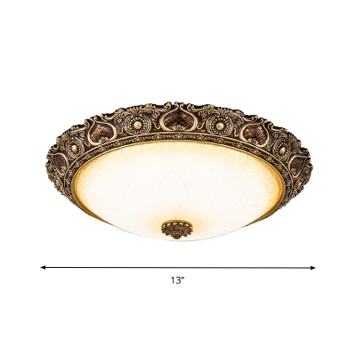Bowl Parlour Flush Lamp Fixture Vintage Frosted Glass Brown Flush Mount in White/Warm Light, 13