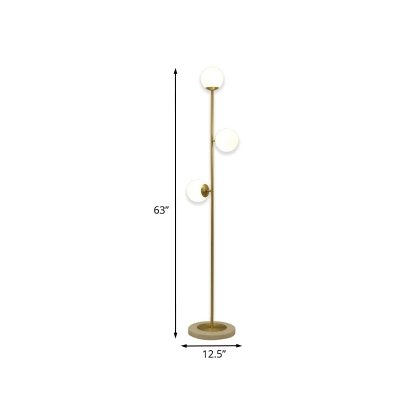 Brass Finish Ball Standing Floor Light Postmodern 3-Head White Frosted Glass Floor Lamp