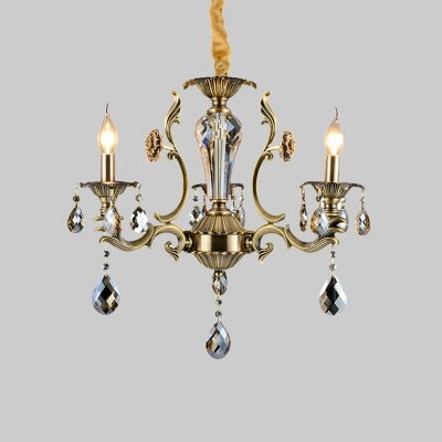 Bronze Candlestick Chandelier Antique Metal 3-Bulb Restaurant Hanging Light Fixture with Crystal Accent