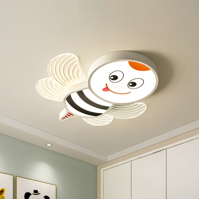 Cartoon Honeybee Acrylic Flush Light LED Flushmount Ceiling Lamp in Blue/Pink/White for Kids Room