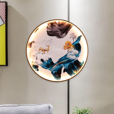 Chinese Style Sea Bird/Elk LED Wall Light Aluminum Living Room LED Wall Mural Lamp in Black