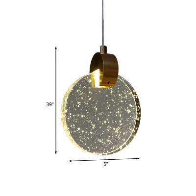 Circular Seedy Crystal Pendulum Light Minimalist Bedroom LED Small Hanging Pendant in Gold