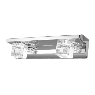 Clear Crystal Cube Vanity Light Fixture Simplicity 2/3 Lights Chrome Wall Sconce Lamp in White/Warm Light