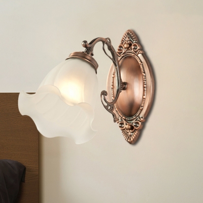 Copper/Bronze 1/2-Light Wall Lighting Idea Antiqued Cream Glass Flower Shade Wall Mounted Lamp Fixture