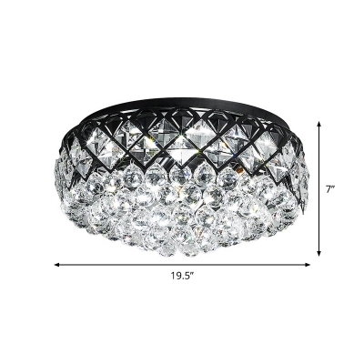 Crystal Black Flush Ceiling Light Drum 7 Heads Contemporary Flushmount Lighting with Rhombus-Patterned Side
