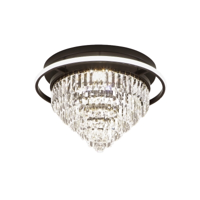 Crystal Prism Tiered Semi Mount Lighting with Tapered Design Modernism LED Flush Lamp Fixture in Black