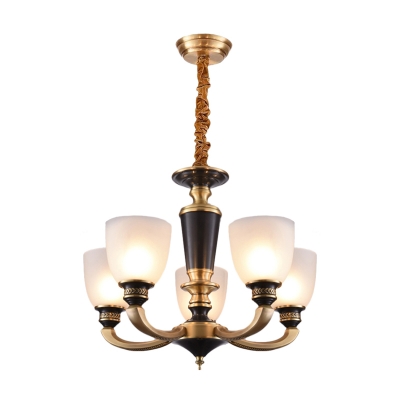 Cup Shape Frosted Glass Ceiling Chandelier Countryside 3/5 Heads Bedroom Pendulum Light in Brass and Black