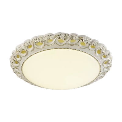 Frosted Glass Dome Flush Lamp Traditional LED Bedroom Flush Mount Fixture in White and Gold