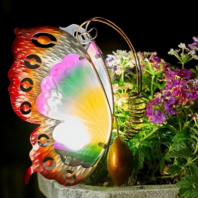 Iron Butterfly Outdoor Night Light Modernist Orange Solar LED Ground Lamp for Garden