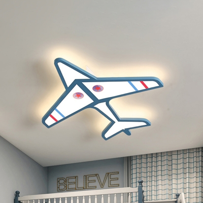Jet LED Flush Mount Ceiling Fixture Cartoon Acrylic Kids Room Flush-Mount Light in Blue/White