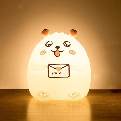 Kids Bear/Panda Rubber Table Lamp USB Rechargeable LED Nightstand Light in White for Bedroom