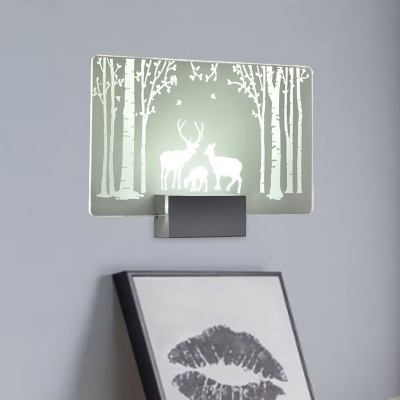 Laser-Cut Coconut Tree/Elk Mural Light Modern Aluminum Bedroom LED Wall Sconce Light in Clear