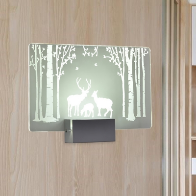 Laser-Cut Coconut Tree/Elk Mural Light Modern Aluminum Bedroom LED Wall Sconce Light in Clear