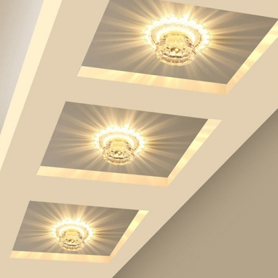 LED Crystal Flush Light Fixture Simple Clear Mini Scalloped Corridor Ceiling Mount Lamp