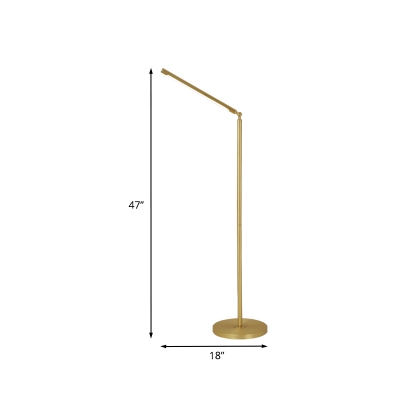 Metal Slim Tubular Floor Lighting Post Modern LED Rotatable Standing Floor Lamp in Brushed Brass