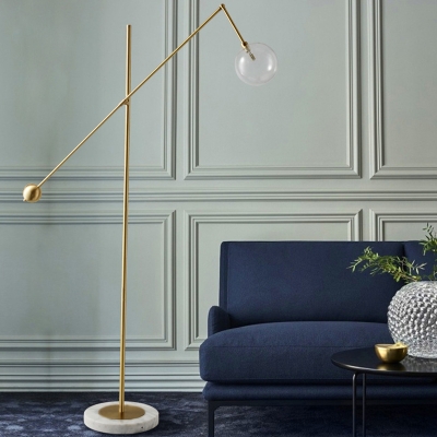 Metallic Balance Arm Standing Floor Light Post Modern 1 Light Gold Finish Floor Lamp with Ball Clear Glass Shade