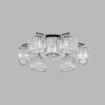 Modernism 3/9 Lights Semi Flush Light with Clear Crystal Rectangle Shade Black Arc Flush Mount