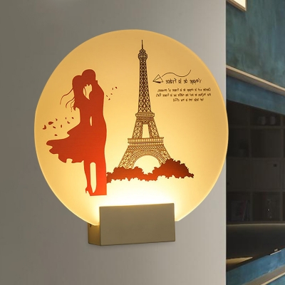 Modernist LED Wall Mural Lighting White Wedding Couple/Eiffel Tower Lovers Patterned Sconce with Acrylic Shade