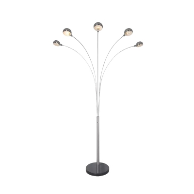 Parabola Shape Floor Lamp Contemporary Metallic 5 Heads Living Room Floor Stand Light in Silver