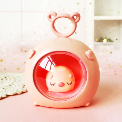 Piglet Kids Bedside Small Night Light Resin LED Cartoon Table Lamp in Light Pink/Pink Red, 2pcs