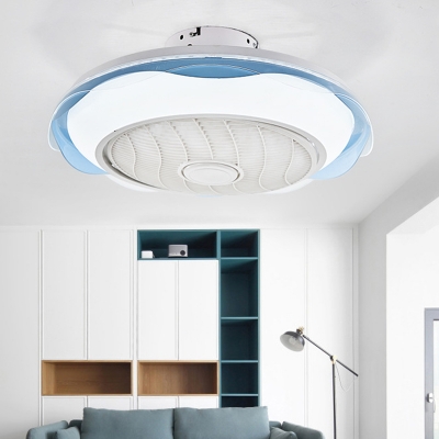 Round Metal Semi Mount Lighting Contemporary White/Pink/Blue Finish LED Pendant Fan Lamp, 20.5