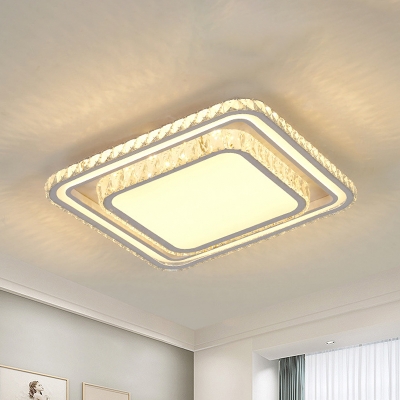 Round/Square Crystal Ceiling Flush Light Minimalist Bedroom LED Flush Mount Fixture in White