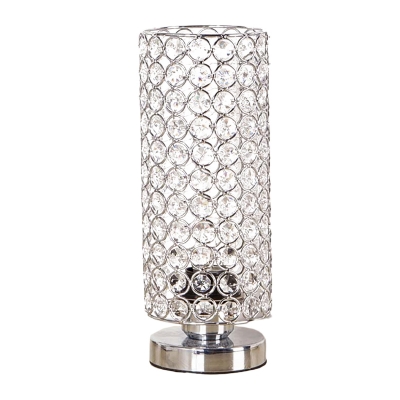 Simple Style 1 Bulb Table Lighting with Crystal Encrusted Shade Chrome Cylinder Desk Lamp
