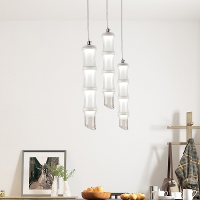 White Bamboo Culm Pendant Lamp Modern Creative Acrylic LED Suspended Lighting Fixture in Warm/White Light