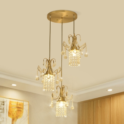 3-Light Crystal Fringe Cluster Pendant Post-Modern Brass Flared Dining Room Suspension Lamp