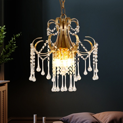 3-Light Small Chandelier Traditional Scroll Crystal Draping Pendulum Light in Gold