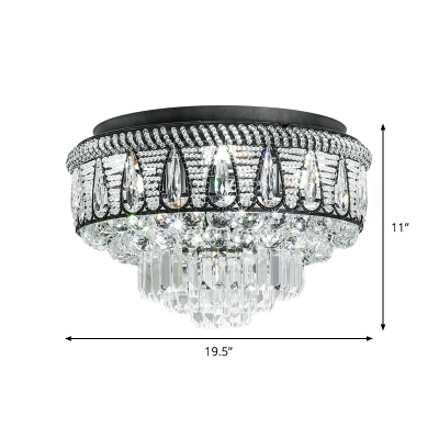 7-Light Flush Mount Lighting Modern Bedroom Ceiling Lamp with Tapered Crystal Shade in Black