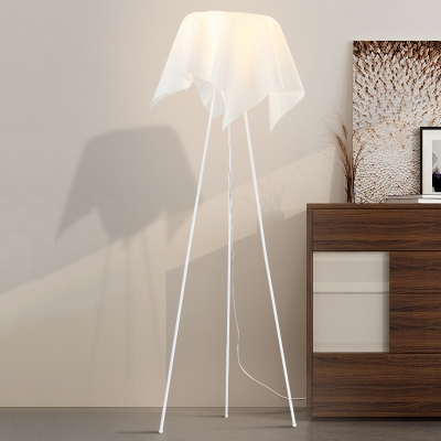 Acrylic Handkerchief Shape Floor Lamp Modernism Single Bulb White Tripod Floor Standing Light
