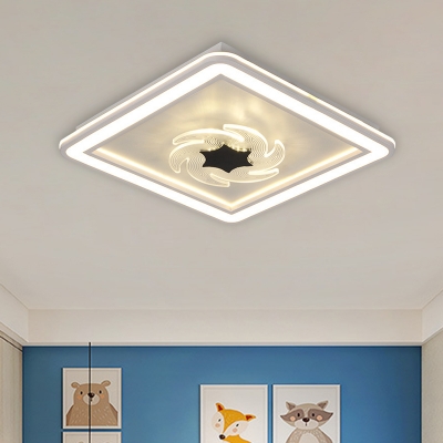 Acrylic Squared Flush Ceiling Light Kids LED Flush Mounted Lamp Fixture with Windmill/Flower Detail in Black-White