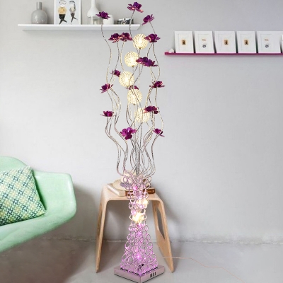 Aluminum Wire Flower Standing Floor Lamp Art Deco LED Parlour Tree Floor Light in Purple