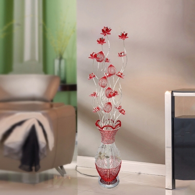 Art Deco Lotus and Vase Standing Floor Light Aluminum Wire LED Floor Lamp in Red