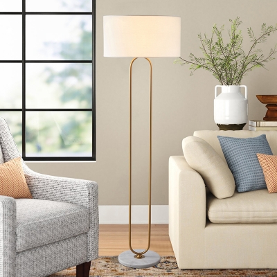 Beige/Flaxen Drum Shade Floor Lamp Modernist Single Light Fabric Stand Up Light for Living Room