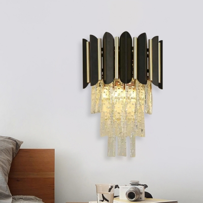 Black 4 Tiers Flush Mount Wall Light Modern Seedy Crystal 1-Light Living Room Sconce Lamp