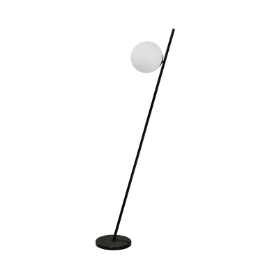 Black Leaning Floor Light Minimalistic 1 Head Iron Stand Up Lamp with Foot Switch and Globe Milk Glass Shade